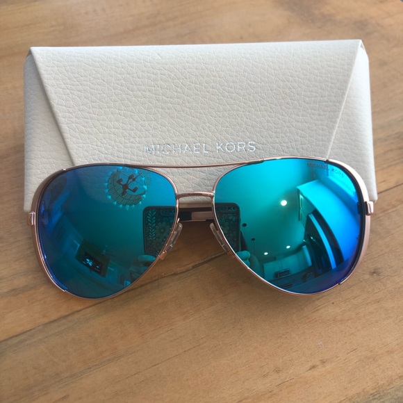 Michael Kors Accessories - Michael Kors Rose Gold Frame Sunglasses with Blue Mirrored Lenses